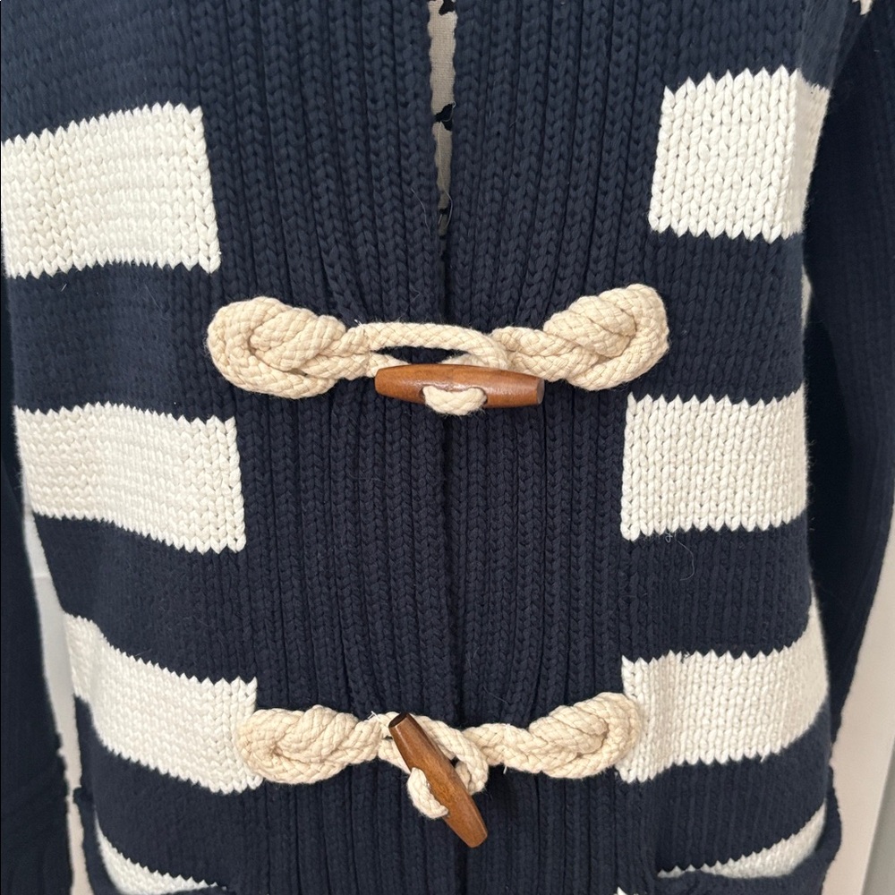 Anthropologie Maeve Navy White Nautical toggle knit long cardigan sz small - Picture 5 of 9